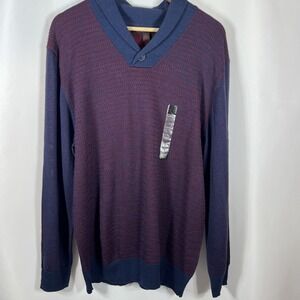 NWOT LINEA UOMO‎ Blue & Red Preppy Wool Blend Sweater Size Large